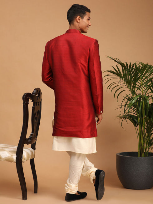 Vastramay Men's Maroon Indo Western Combo Set