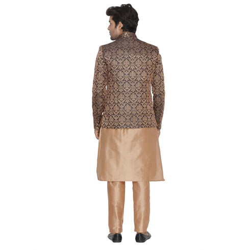 VASTRAMAY Men's Brown Silk Blend Prince Coat