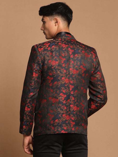 Vastramay Men's Black And Red Woven Blazer