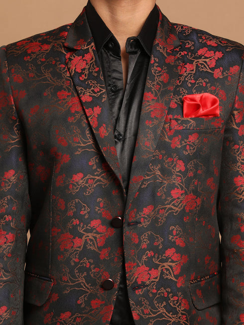 Vastramay Men's Black And Red Woven Blazer