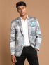 Vastramay Men's Gray Multi-Color Printed Silk Blend Blazer
