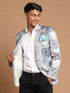 Vastramay Men's Gray Multi-Color Printed Silk Blend Blazer