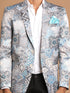 Vastramay Men's Gray Multi-Color Printed Silk Blend Blazer