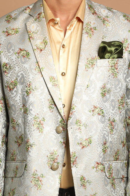 VASTRAMAY Green Jacquard Baap Beta Blazer Set