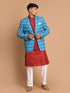 Vastramay Men's Blue Ikkat print Blazer And Kurta Pant sett