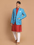 Vastramay Men's Blue Ikkat print Blazer And Kurta Pant sett