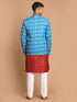 Vastramay Men's Blue Ikkat print Blazer And Kurta Pant sett