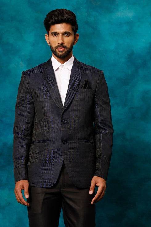 VASTRAMAY Men's Blue Houndstooth Blazer