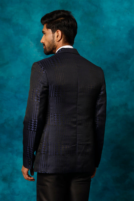 VASTRAMAY Men's Blue Houndstooth Blazer