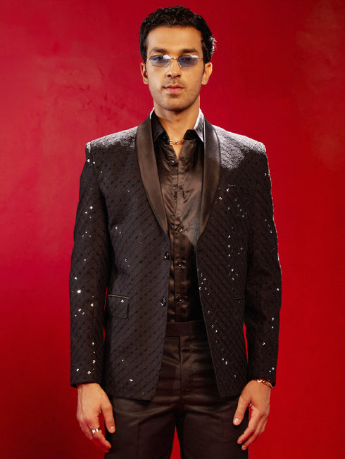 Vastramay Men's Black Schiflli Blazer