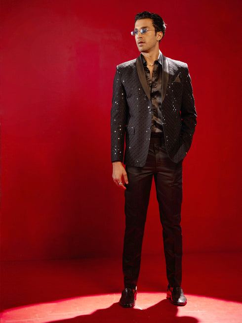 Vastramay Men's Black Schiflli Blazer