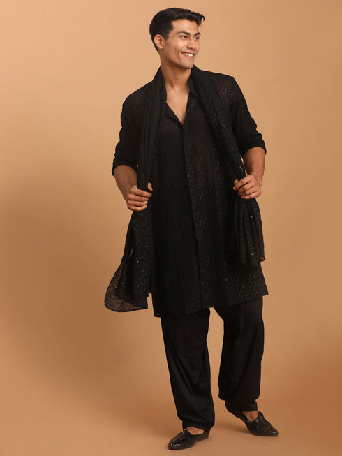 Vastramay Men's Black Georgette Sequined Dupatta