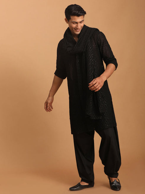 Vastramay Men's Black Georgette Sequined Dupatta