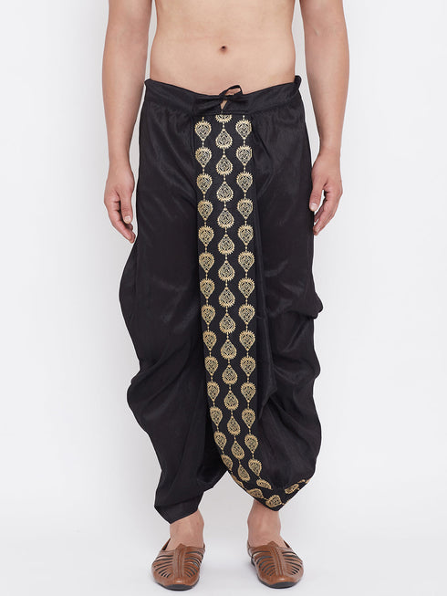 Vastramay Men's Black Silk Blend Embroidered Dhoti