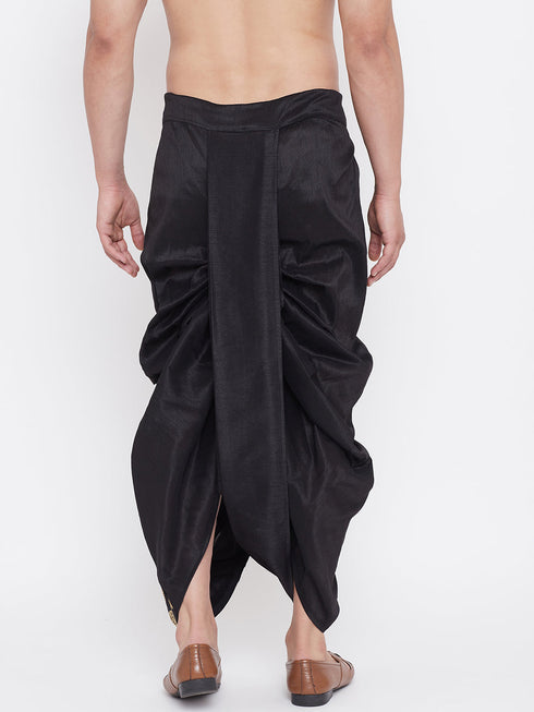 Vastramay Men's Black Silk Blend Embroidered Dhoti