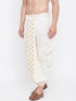 Vastramay Men's Cream Silk Blend Embroidered Dhoti