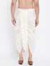 Vastramay Men's Cream Silk Blend Embroidered Dhoti