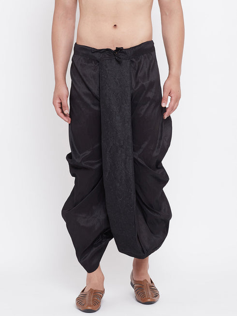 Vastramay Men's Black Silk Blend Embroidered Dhoti