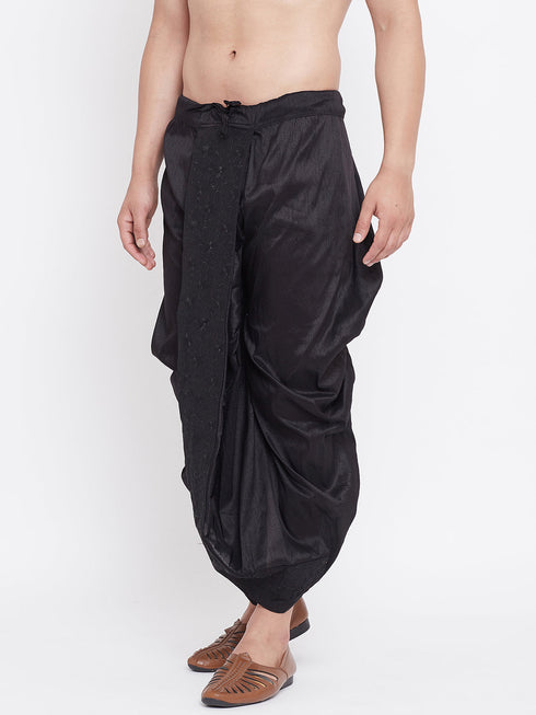 Vastramay Men's Black Silk Blend Embroidered Dhoti