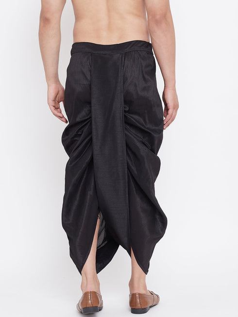 Vastramay Men's Black Silk Blend Embroidered Dhoti