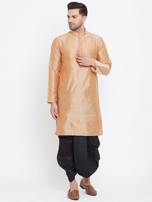 Vastramay Men's Black Silk Blend Embroidered Dhoti
