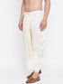 Vastramay Men's Cream Silk Blend Embroidered Dhoti