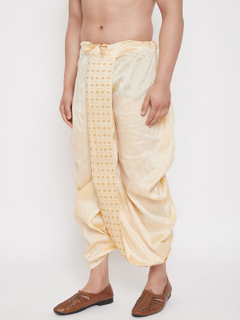 Vastramay Men's Gold Embroidred Dhoti