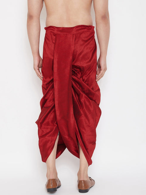 Vastramay Men's Maroon Embroidred Dhoti