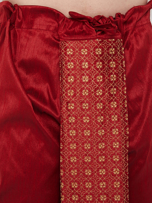 Vastramay Men's Maroon Embroidred Dhoti