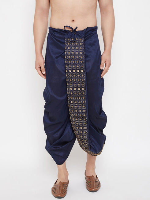 Vastramay Men's Navy Blue Embroidred Dhoti