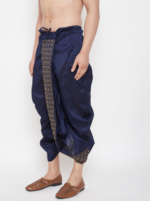 Vastramay Men's Navy Blue Embroidred Dhoti