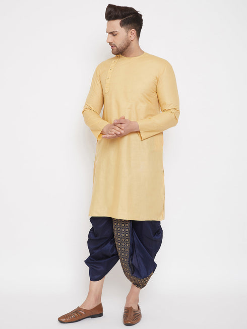 Vastramay Men's Navy Blue Embroidred Dhoti