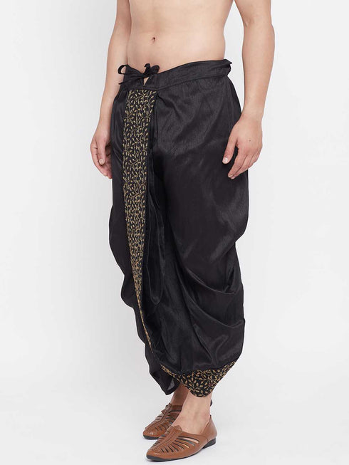 Vastramay Men's Black Silk Blend Embroidered Dhoti