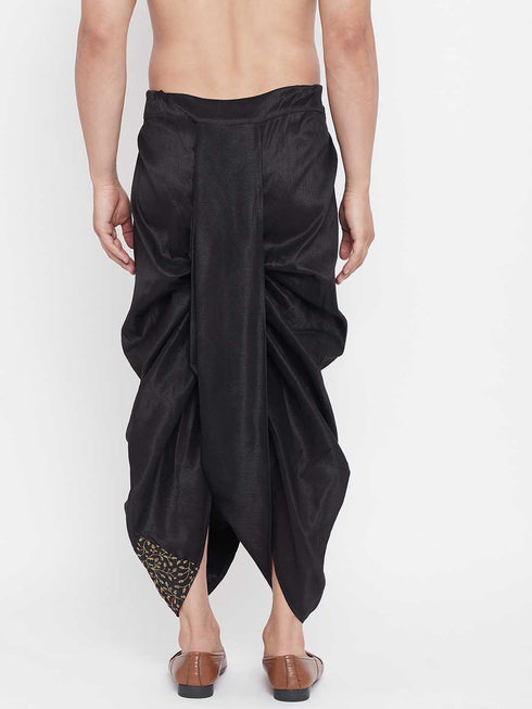 Vastramay Men's Black Silk Blend Embroidered Dhoti