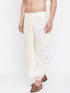 Vastramay Men's Cream Silk Blend Embroidered Dhoti