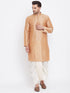 Vastramay Men's Cream Silk Blend Embroidered Dhoti