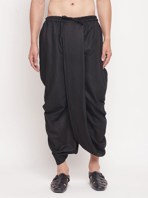 Vastramay Men's Black Silk Blend Solid Pleated Dhoti
