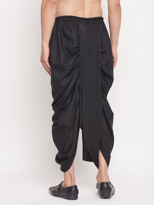 Vastramay Men's Black Silk Blend Solid Pleated Dhoti