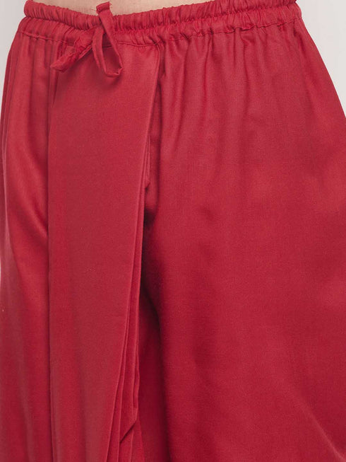 Vastramay Men's Maroon Silk Blend Solid Pleated Dhoti
