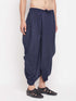 Vastramay Men's Navy Blue Silk Blend Solid Pleated Dhoti