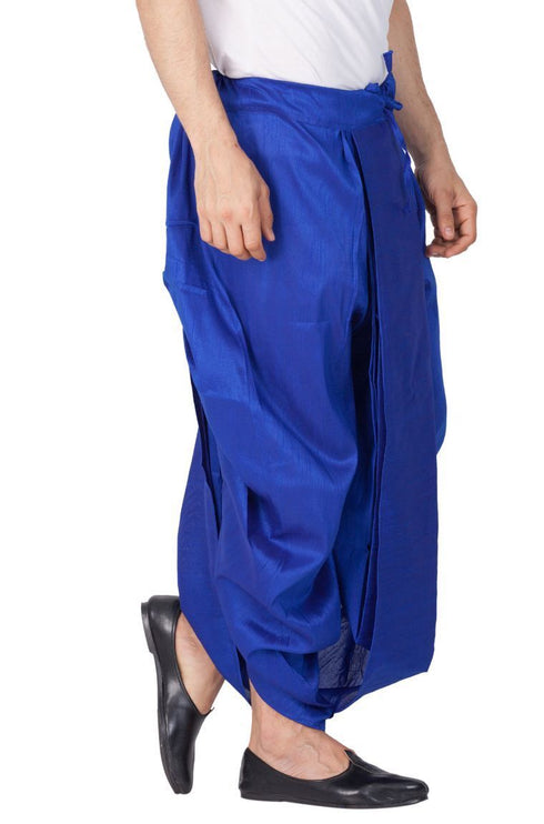 Vastramay Men's Blue Cotton Silk Blend Dhoti