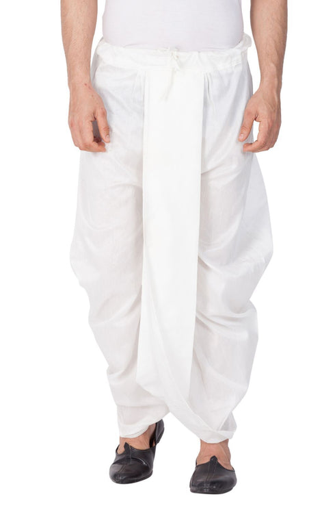 VASTRAMAY Men's White Cotton Silk Blend Dhoti