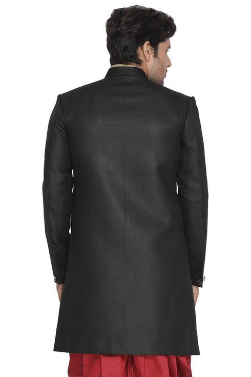 VASTRAMAY Men's Black Silk Blend Sherwani Only Top