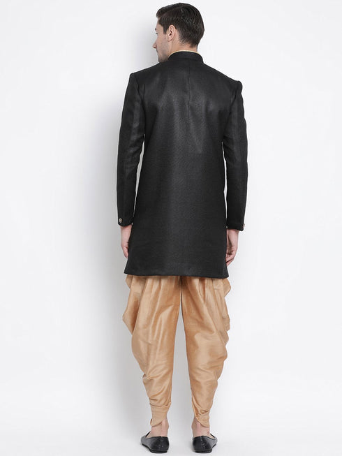 VASTRAMAY Men's Black Silk Blend Kurta and Dhoti Pant Set