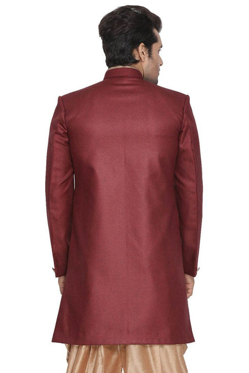 Vastramay Men's Maroon Silk Blend Sherwani Only Top