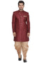 VASTRAMAY Men's Maroon Jute Cotton Blend Sherwani Set