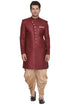 VASTRAMAY Men's Maroon Jute Cotton Blend Sherwani Set