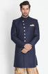 VASTRAMAY Men's Dark Blue Silk Blend Sherwani Only Top