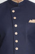 VASTRAMAY Men's Dark Blue Silk Blend Sherwani Only Top