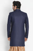 VASTRAMAY Men's Dark Blue Silk Blend Sherwani Only Top